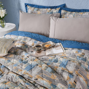 Whimsy Nature Brush Strokes Blue 8pcs Quilt/Quilted Bed Cover