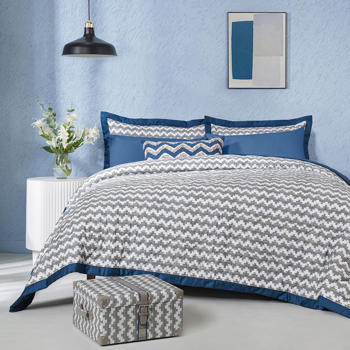 Whimsy Nature Twisty Melange Blue 8pcs Quilt/Quilted Bed Cover