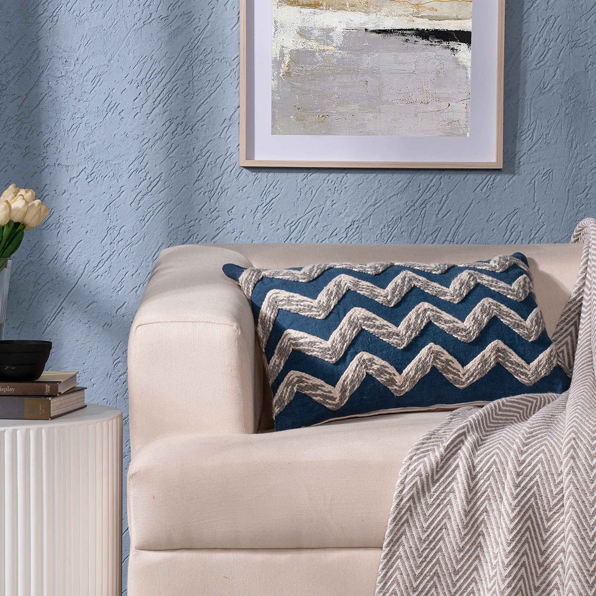Whimsy Nature Tump Fade Woven/Digital Printed 100% Linen Blue Cushion Cover