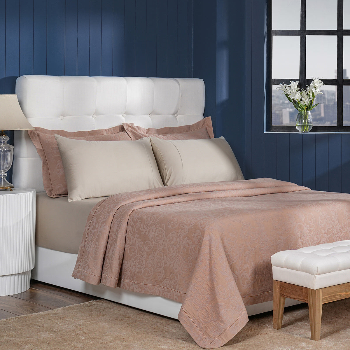 Classical Impression Curly Scroll 100% Cotton Bed Cover Rust