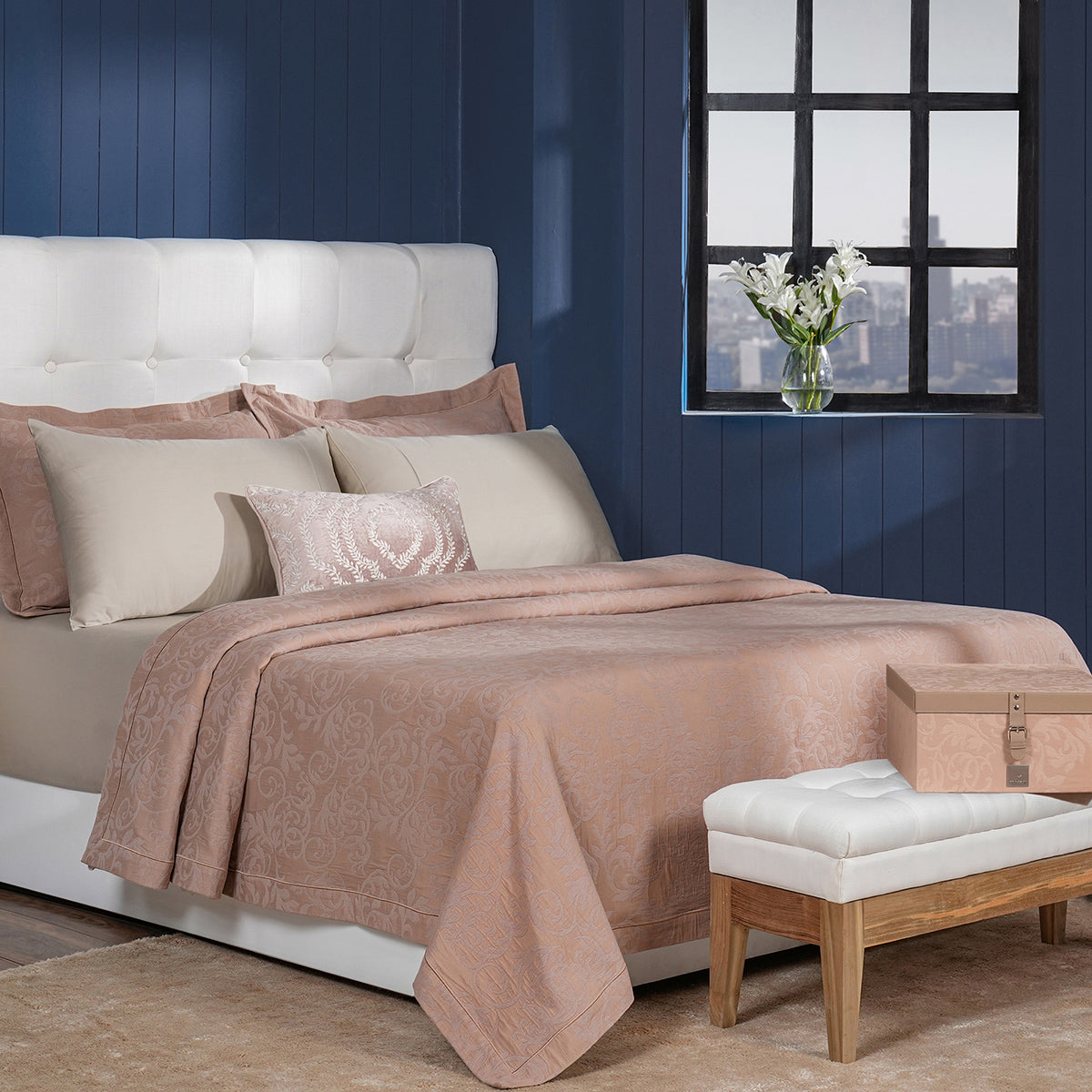 Classical Impression Curly Scroll 100% Cotton 8pcs Bed Cover Set Rust