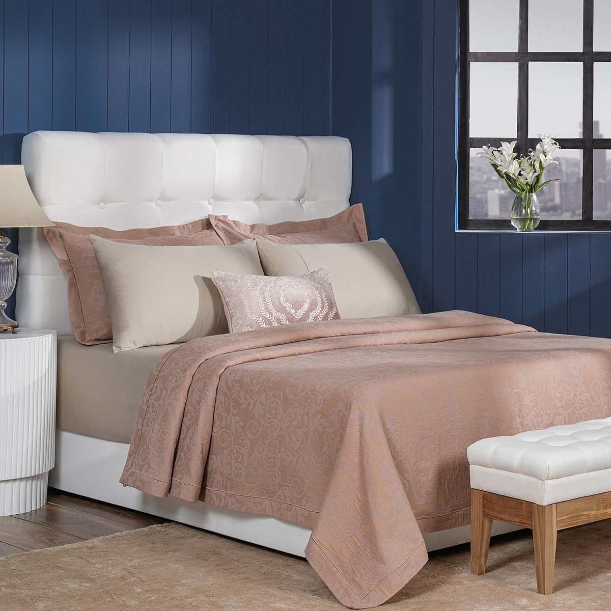 Classical Impression Curly Scroll 100% Cotton 8pcs Bed Cover Set Rust