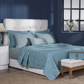 Classical Impression Curly Scroll 100% Cotton 8pcs Bed Cover Set Blue