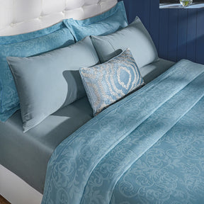 Classical Impression Curly Scroll 100% Cotton 8pcs Bed Cover Set Blue