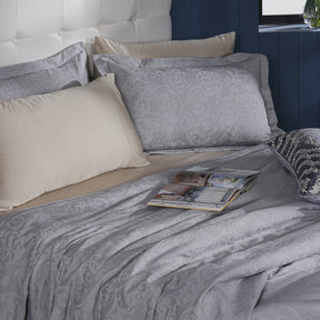 Classical Impression Curly Scroll 100% Cotton 8pcs Bed Cover Set Grey