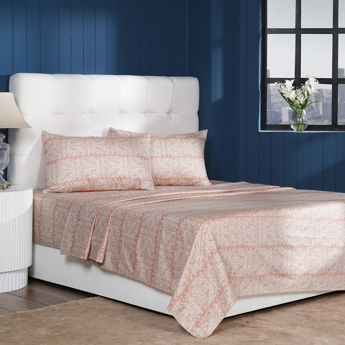 Classical Impression Folkloric 100% Cotton Bedsheet with Pillow Case Rust