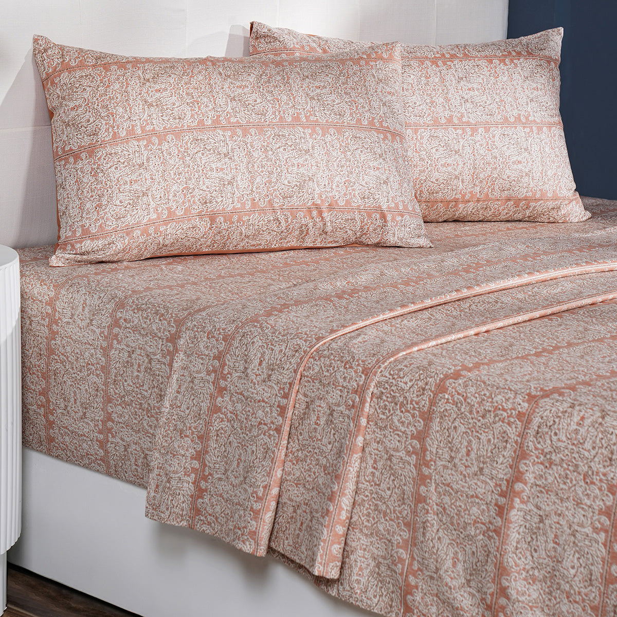 Classical Impression Folkloric 100% Cotton Bedsheet with Pillow Case Rust
