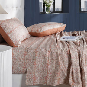 Classical Impression Folkloric 100% Cotton Bedsheet with Pillow Case Rust