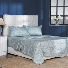 Classical Impression Folkloric 100% Cotton Bedsheet with Pillow Case Blue