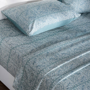 Classical Impression Folkloric 100% Cotton Bedsheet with Pillow Case Blue