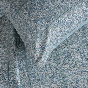Classical Impression Folkloric 100% Cotton Bedsheet with Pillow Case Blue