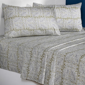 Classical Impression Folkloric 100% Cotton Bedsheet with Pillow Case Green