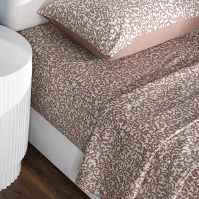 Classical Impression Ornamental 100% Cotton Bedsheet with Pillow Case Brown