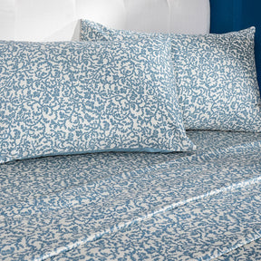 Classical Impression Ornamental 100% Cotton Bedsheet with Pillow Case Blue