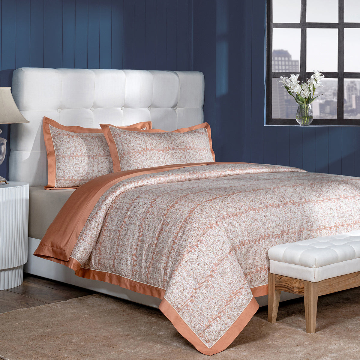 Classical Impression Folkloric 100% Cotton Duvet Cover with Pillow Case Rust