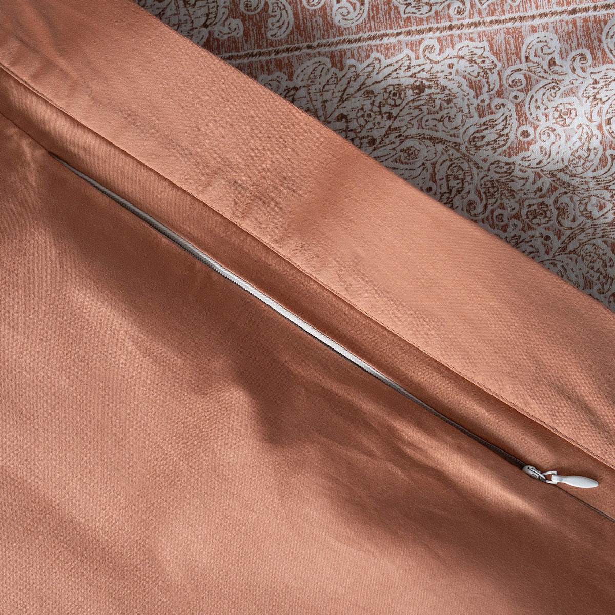 Classical Impression Folkloric 100% Cotton Duvet Cover with Pillow Case Rust