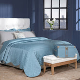 Classical Impression Swirling 100% Cotton 8pcs Quilt/Qulited Bed Cover Set Blue