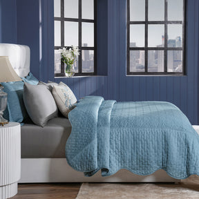 Classical Impression Swirling 100% Cotton 8pcs Quilt/Qulited Bed Cover Set Blue