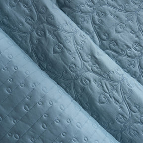 Classical Impression Swirling 100% Cotton 8pcs Quilt/Qulited Bed Cover Set Blue