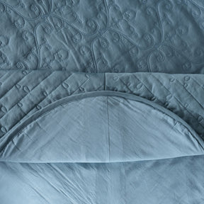 Classical Impression Swirling 100% Cotton 8pcs Quilt/Qulited Bed Cover Set Blue