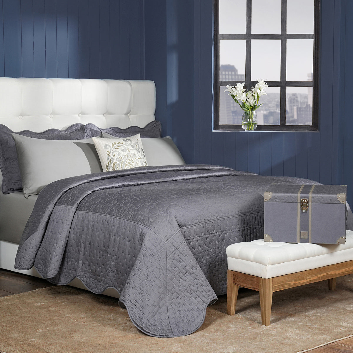 Classical Impression Swirling 100% Cotton 8pcs Quilt/Qulited Bed Cover Set Grey