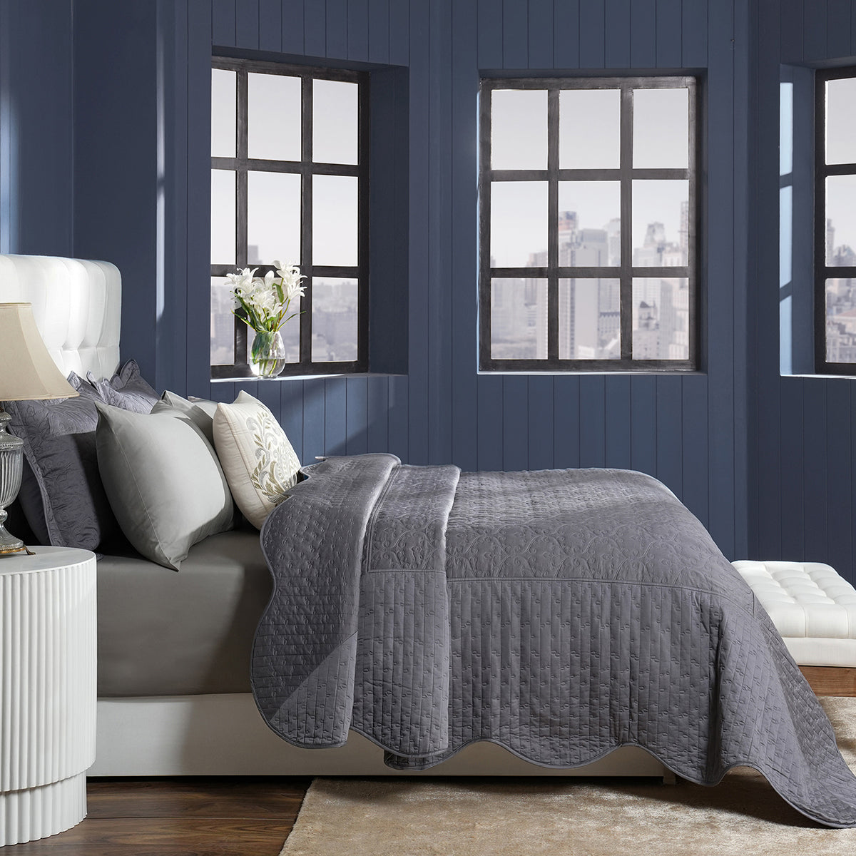 Classical Impression Swirling 100% Cotton 8pcs Quilt/Qulited Bed Cover Set Grey