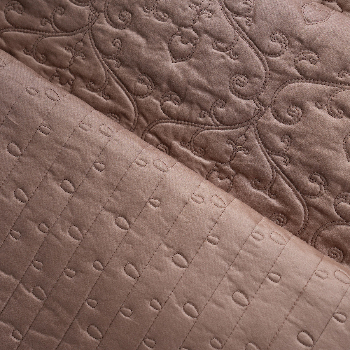Classical Impression Swirling 100% Cotton 8pcs Quilt/Qulited Bed Cover Set Brown