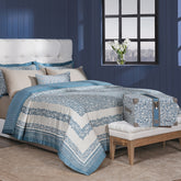Classical Impression Ornamental 100% Cotton 8pcs Quilt/Qulited Bed Cover Set Blue