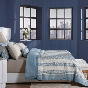 Classical Impression Ornamental 100% Cotton 8pcs Quilt/Qulited Bed Cover Set Blue