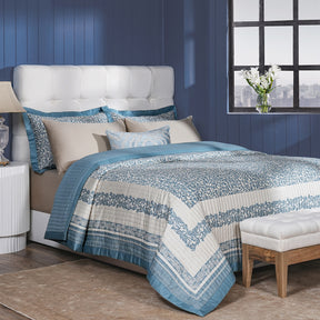 Classical Impression Ornamental 100% Cotton 8pcs Quilt/Qulited Bed Cover Set Blue