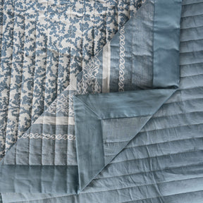 Classical Impression Ornamental 100% Cotton 8pcs Quilt/Qulited Bed Cover Set Blue