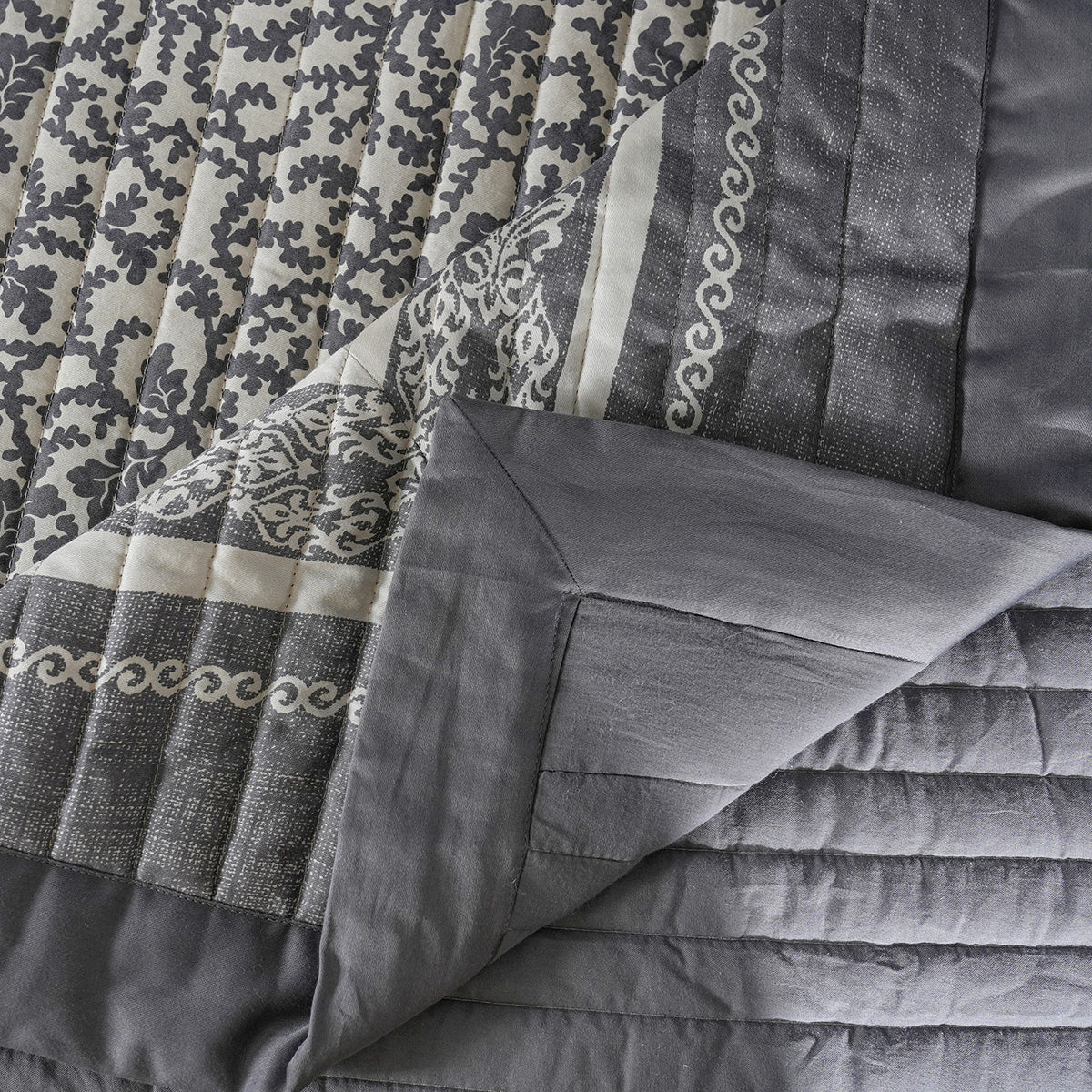 Classical Impression Ornamental 100% Cotton 8pcs Quilt/Qulited Bed Cover Set Grey