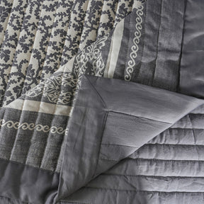 Classical Impression Ornamental 100% Cotton 8pcs Quilt/Qulited Bed Cover Set Grey