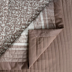 Classical Impression Ornamental 100% Cotton 8pcs Quilt/Qulited Bed Cover Set Brown