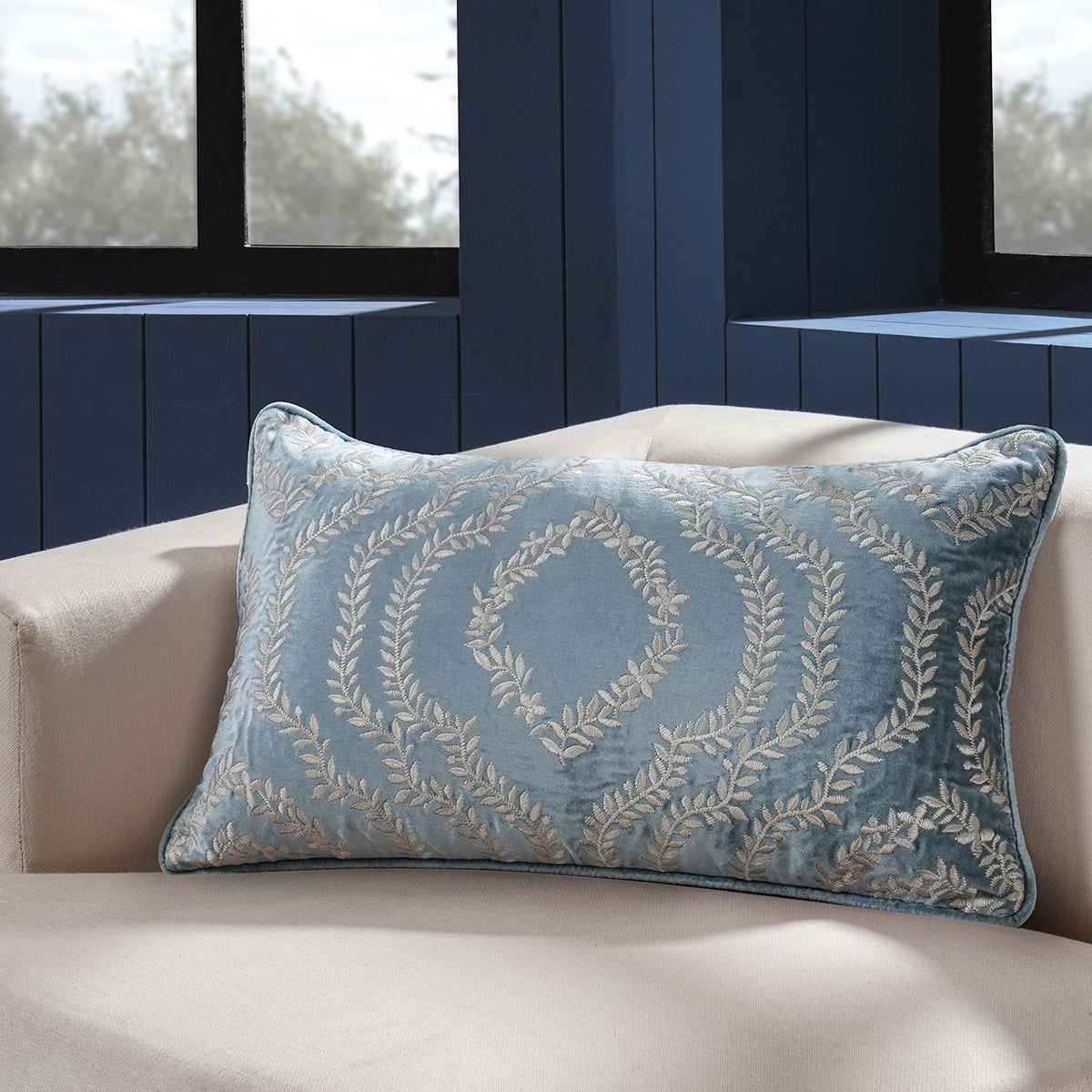 Classical Impression Ingrid Damask 100% Cotton Cushion Cover Blue