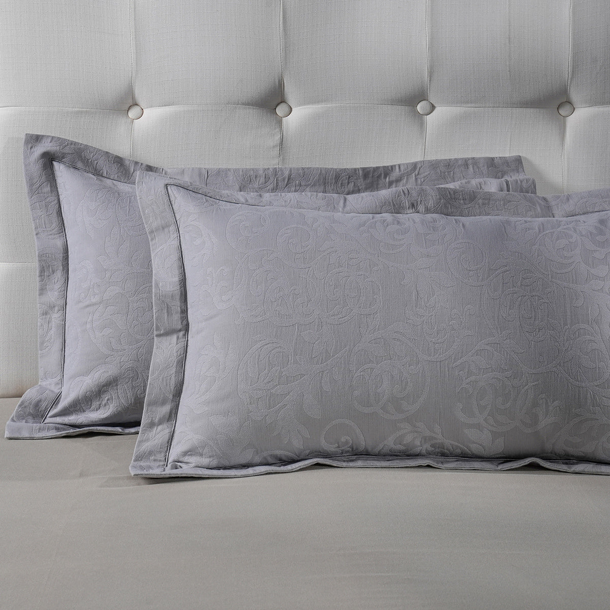 Classical Impression Curly Scroll 100% Cotton Pillow Sham Set Grey