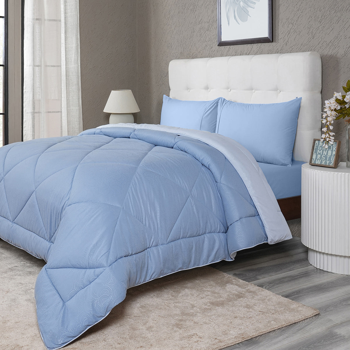 Gravel reversible textured Blue Quilt