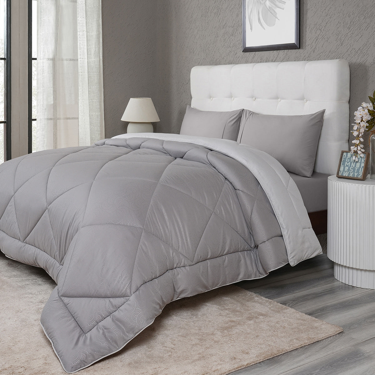 Gravel reversible textured Grey Quilt