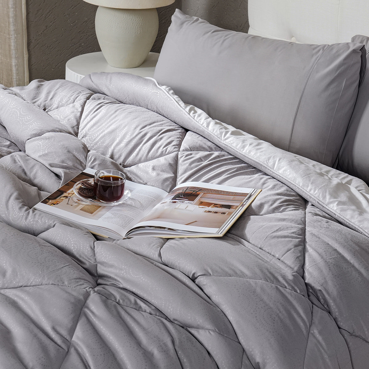 Gravel reversible textured Grey Quilt