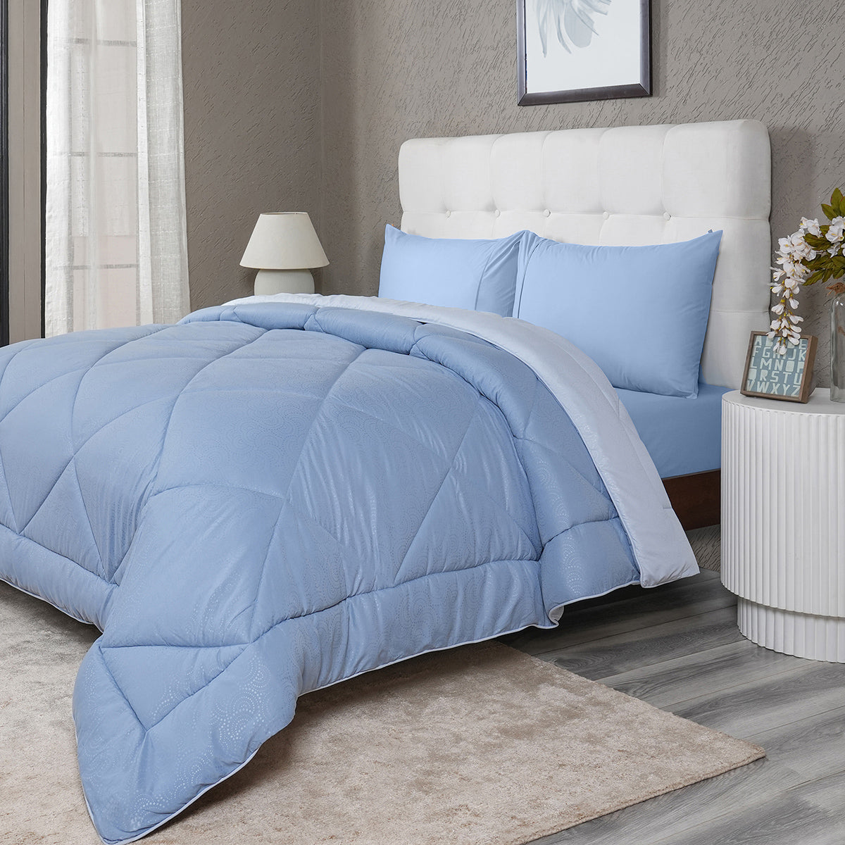 Gravel reversible textured Blue Quilt