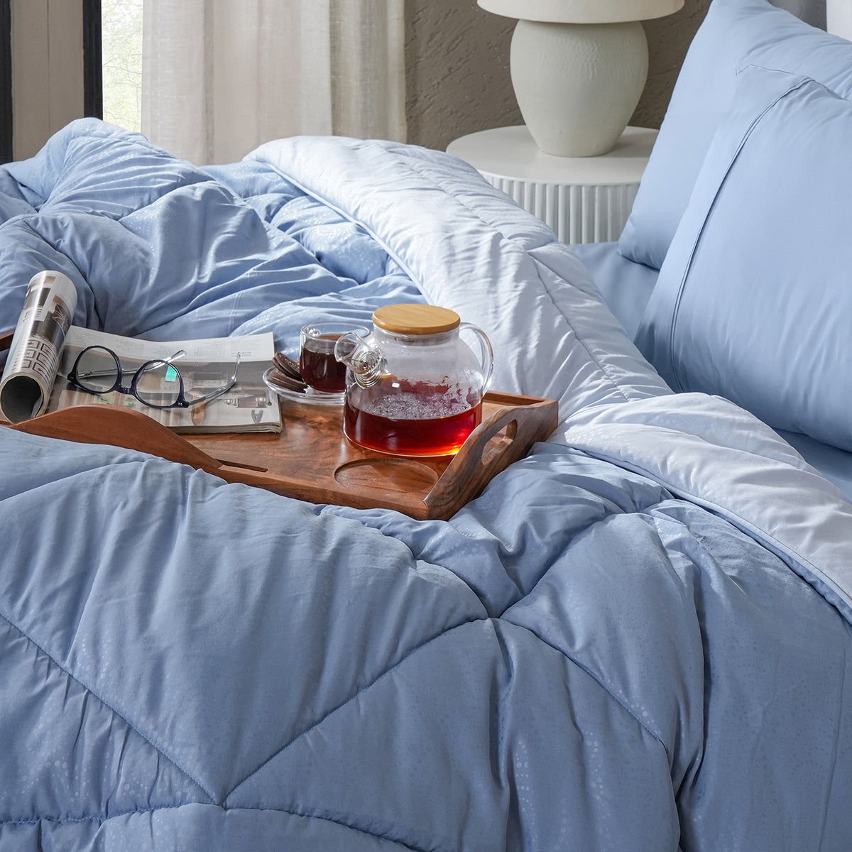 Gravel reversible textured Blue Quilt