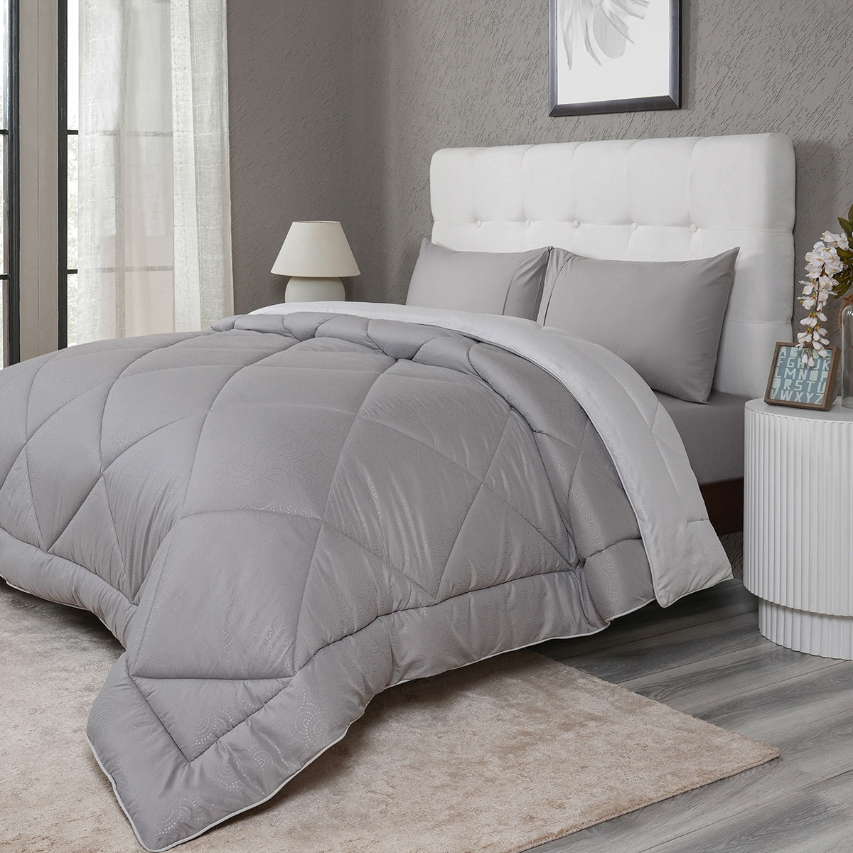 Gravel reversible textured Grey Quilt