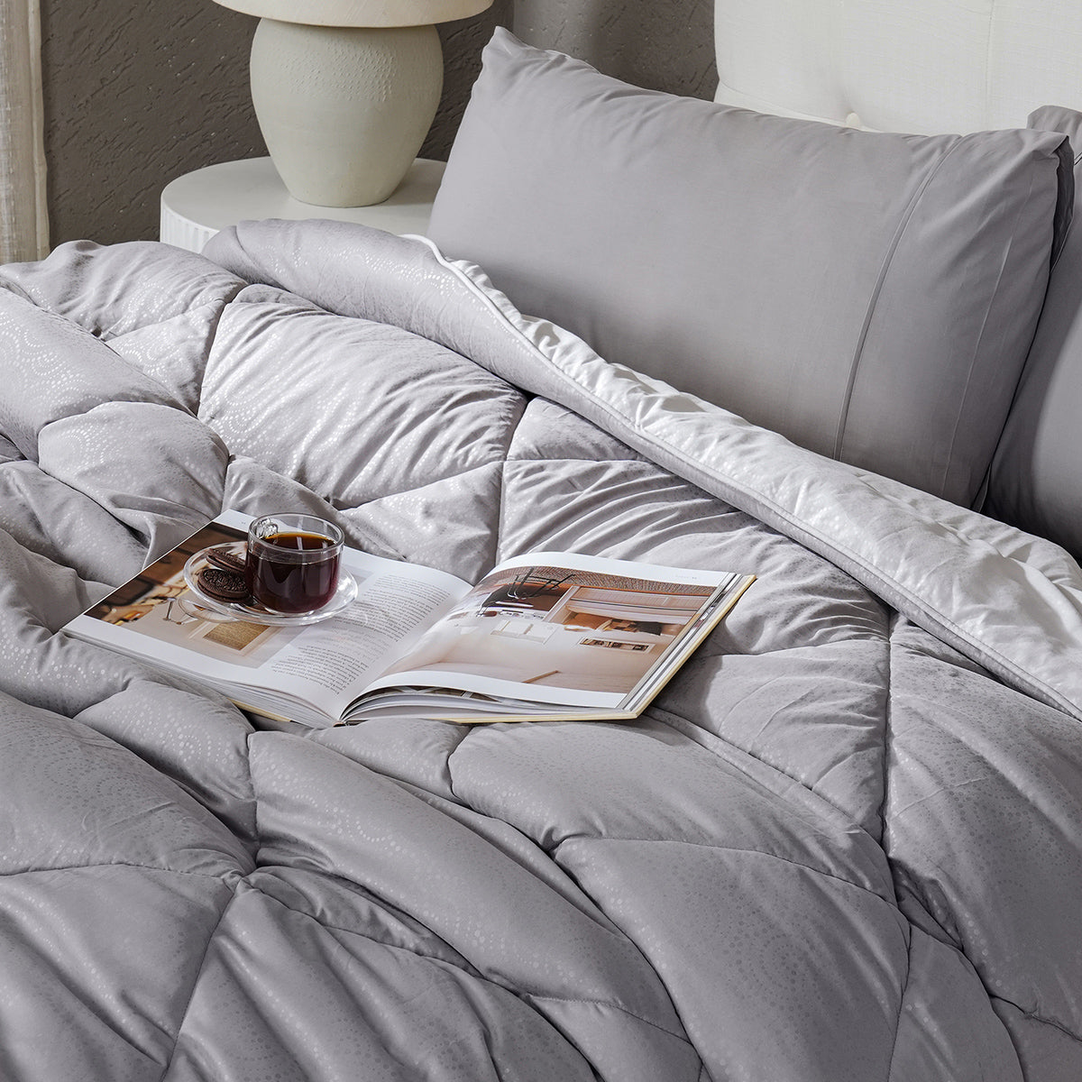 Gravel reversible textured Grey Quilt