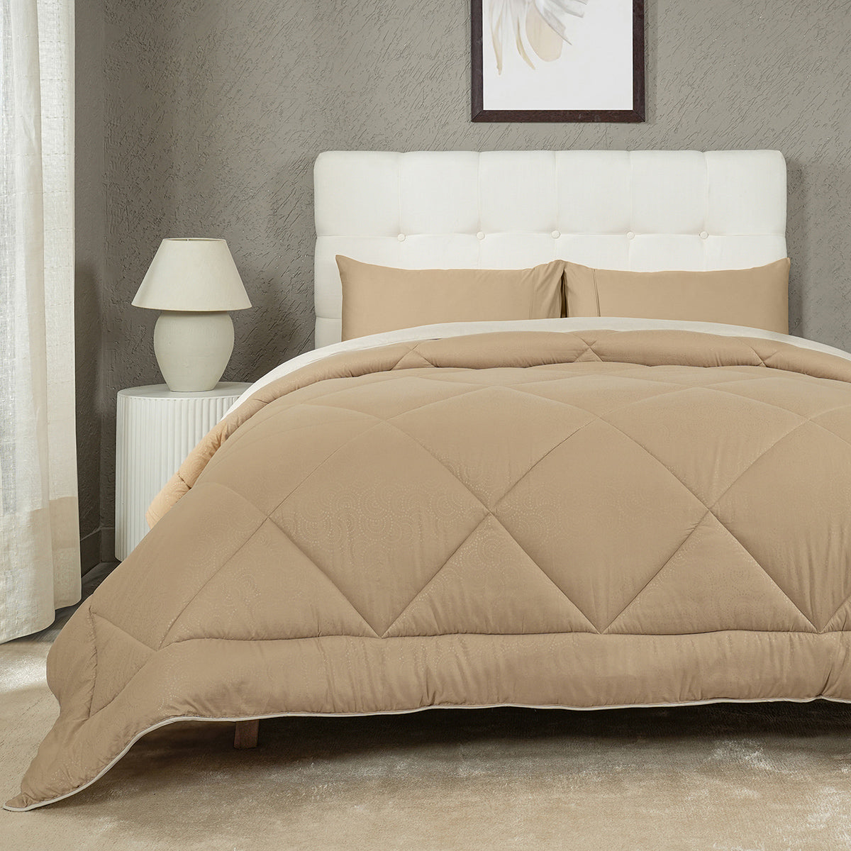 Gravel reversible textured Beige/Neutral Quilt