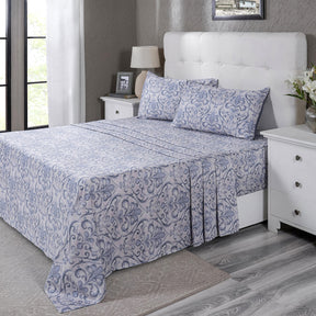 PBS Vintage Chic Dawson 100% Cotton Bedsheet with Pillow Case Blue