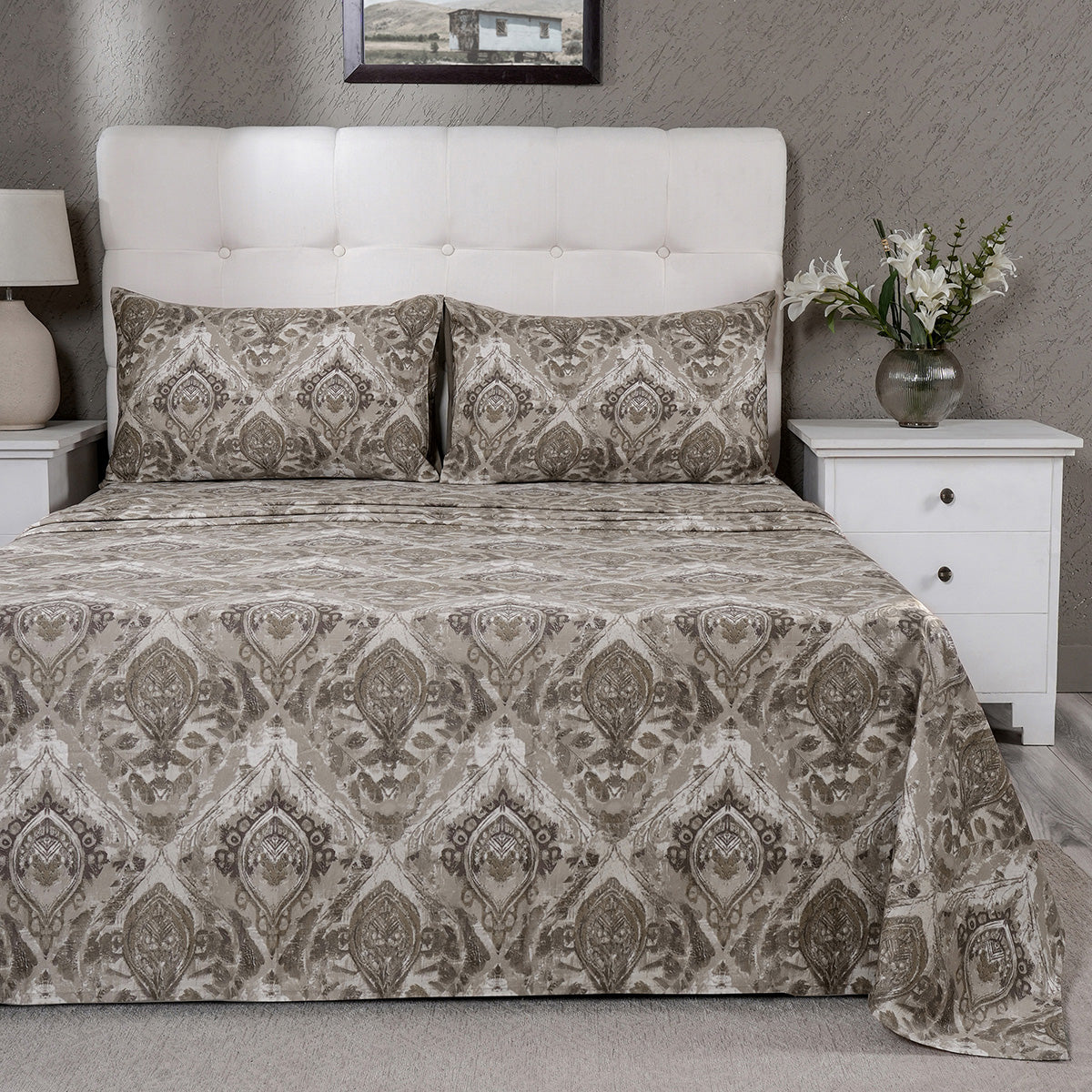 PBS Vintage Chic Edmund 100% Cotton Bedsheet with Pillow Case Beige