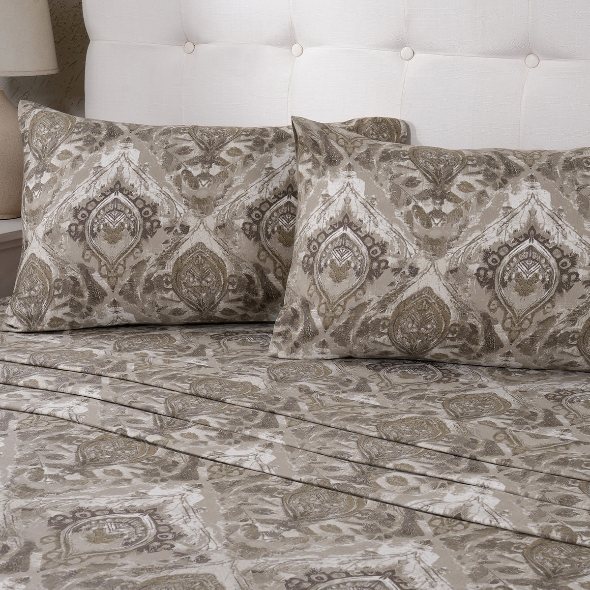 PBS Vintage Chic Edmund 100% Cotton Bedsheet with Pillow Case Beige