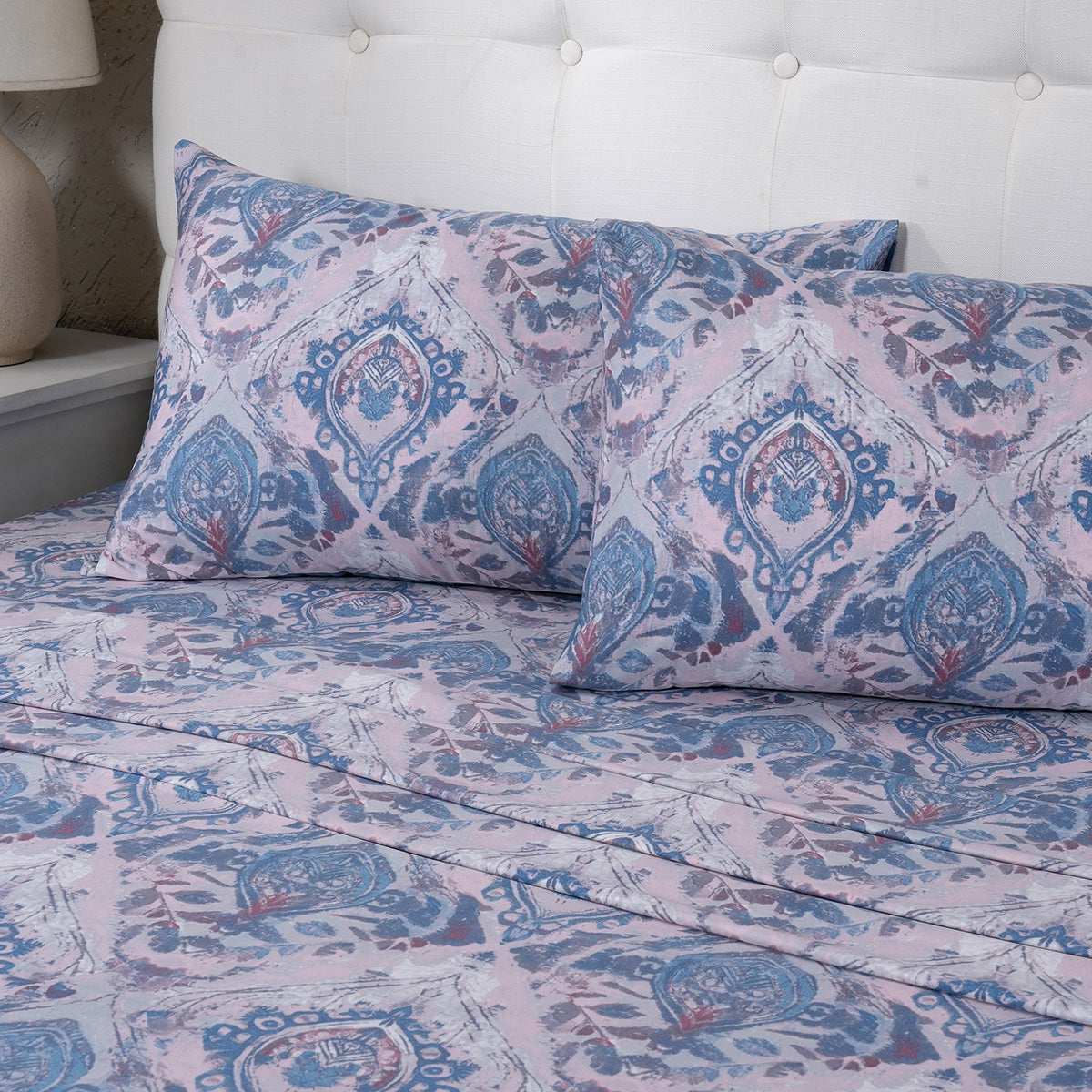 PBS Vintage Chic Edmund 100% Cotton Bedsheet with Pillow Case Blue