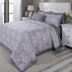 PBS Vintage Chic Dawson 100% Cotton 8 Pcs Duvet Cover Set Grey