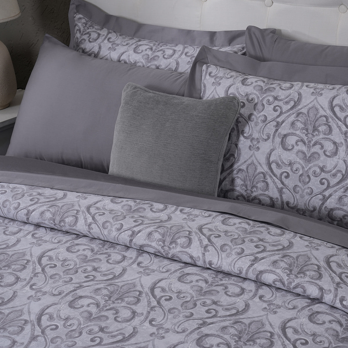 PBS Vintage Chic Dawson 100% Cotton 8 Pcs Duvet Cover Set Grey